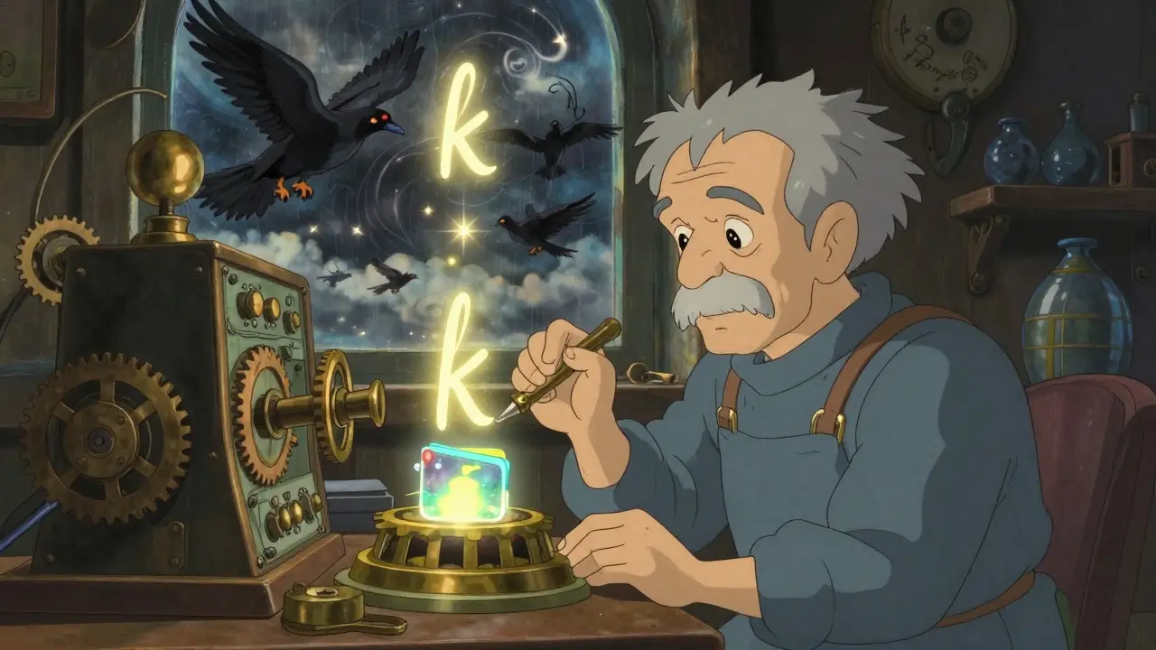 An engineer turns a brass gear that generates a secure random number, releasing starlight that forms a signature.