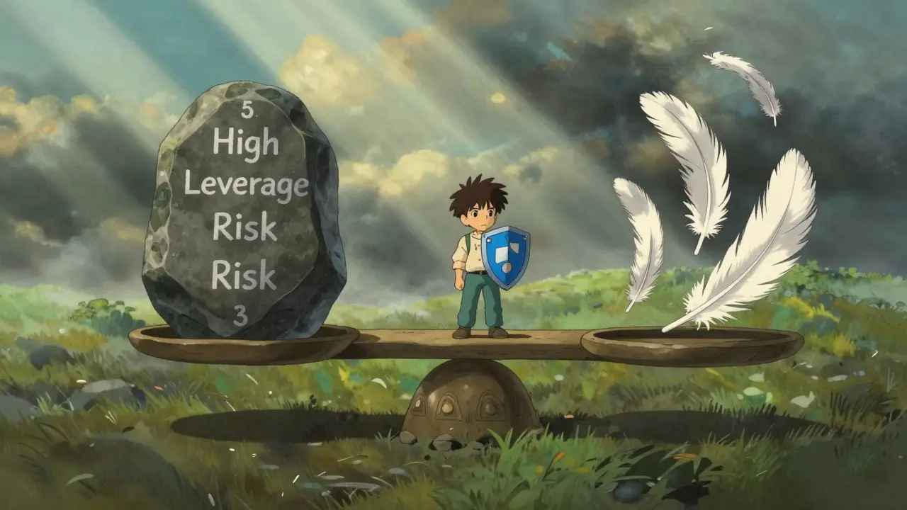 Balance scale illustrating leverage risk and rewards
