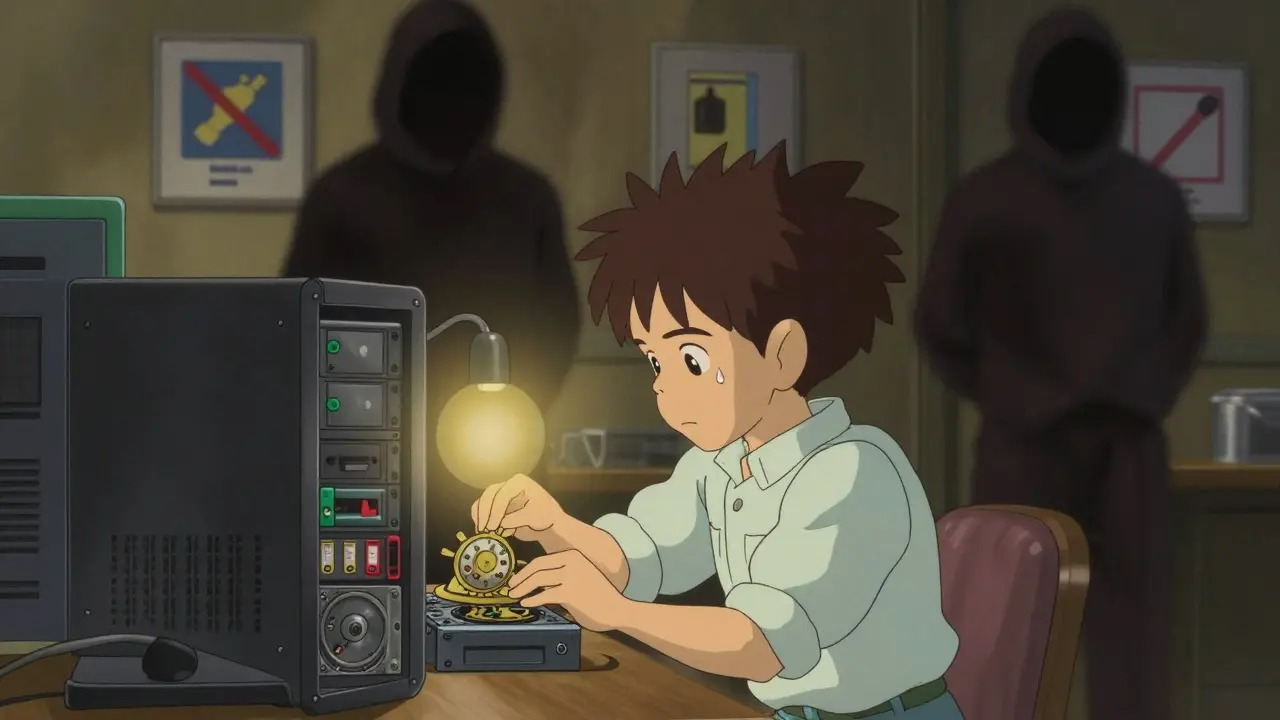 Technician maintaining a server node while blocking threats
