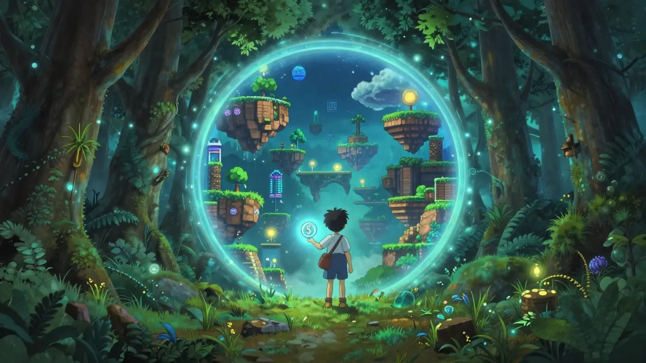 Magical portal connecting the real world to a digital gaming realm