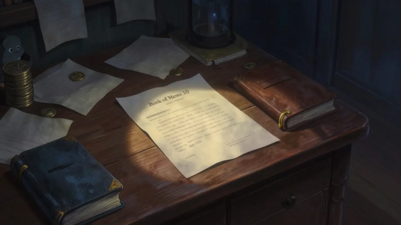 Mysterious ledger and shadows symbolizing crypto anonymity in Ghibli style
