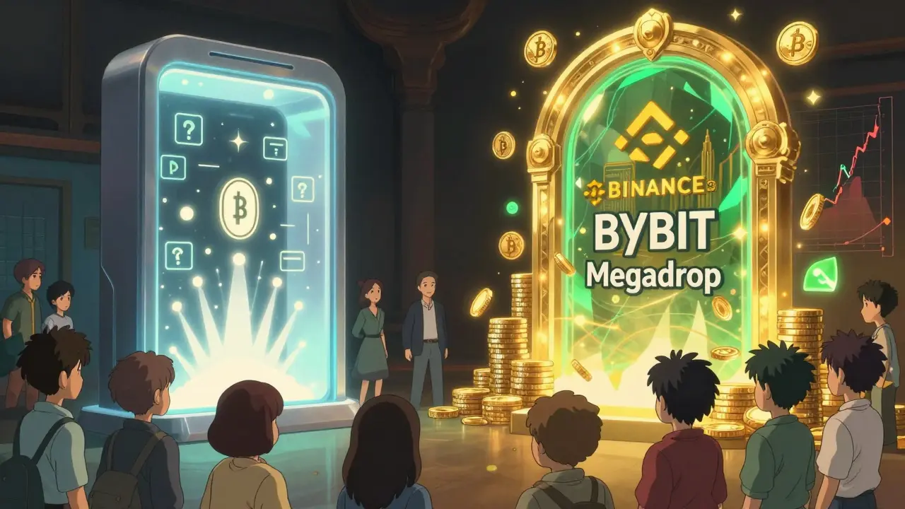Two magical portals representing different crypto airdrop platforms