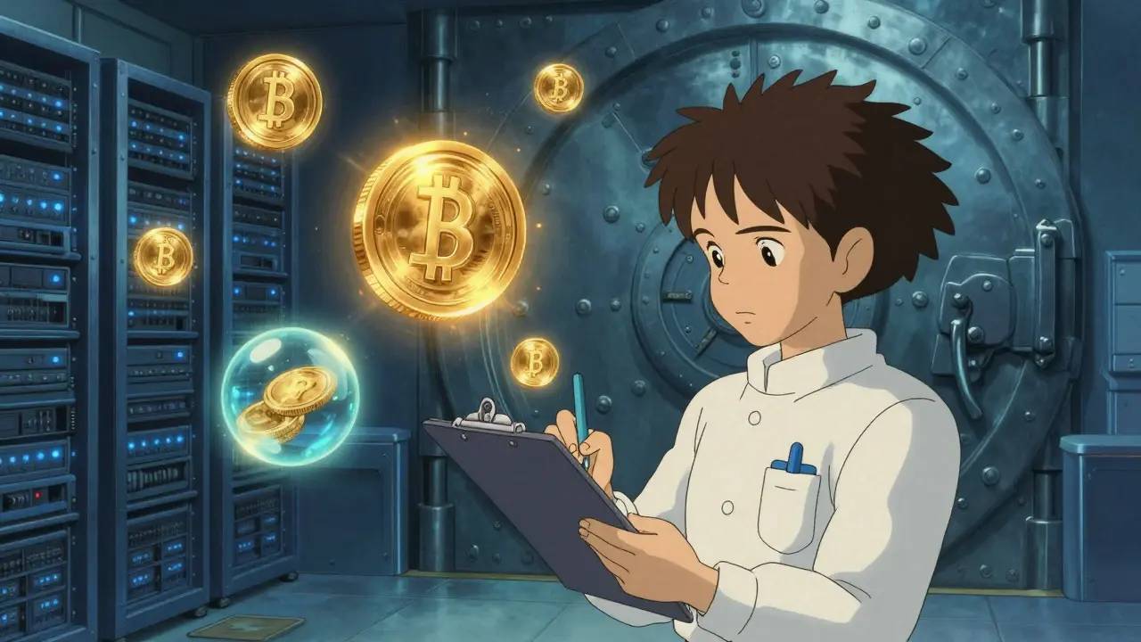 Compliance officer securing digital assets in a high-tech vault room