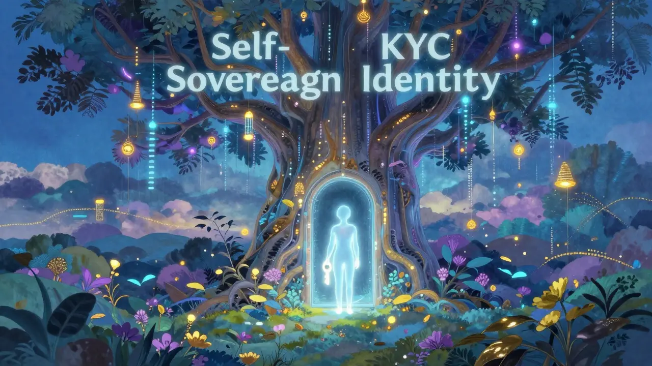 Ethereal figure unlocking a gate of light in a data-stream forest
