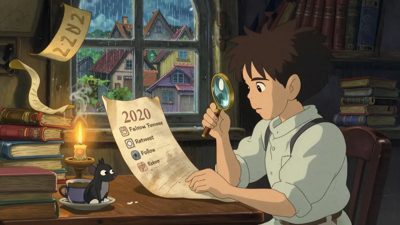 Person studying old, fading documents in a cozy room with a helpful sprite assistant.