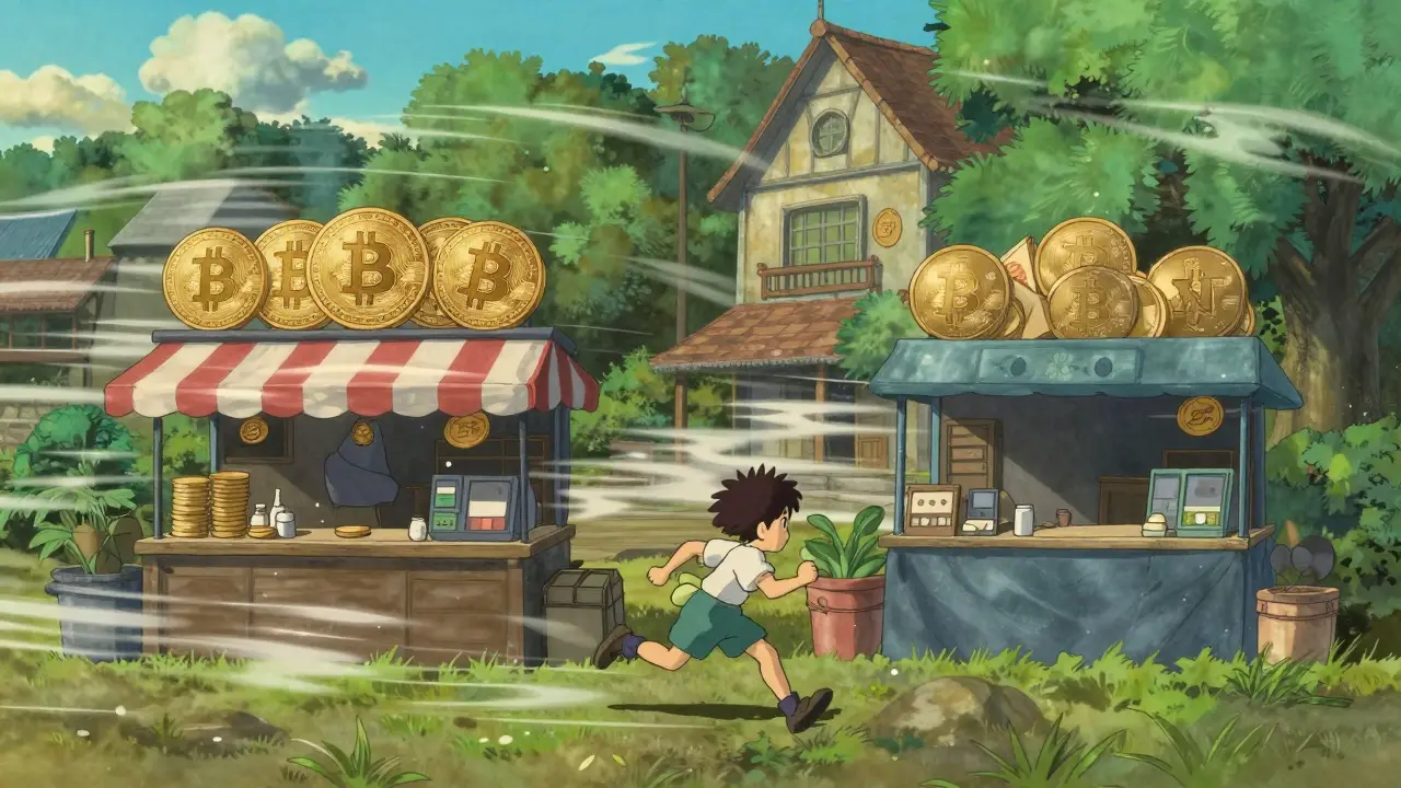 Trader executing fast arbitrage trade between exchanges
