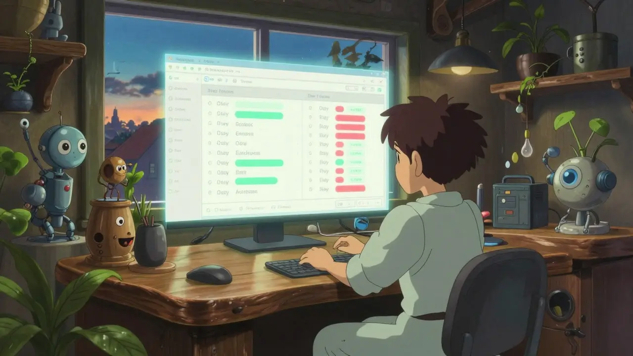 Anime scene of a person using a simplified holographic trading interface in a cozy room