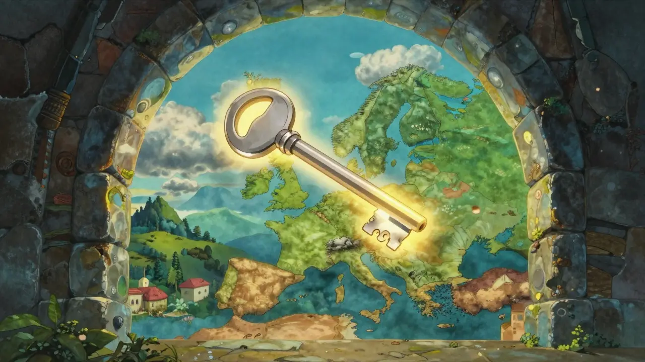 Magical gateway symbolizing EU crypto market access