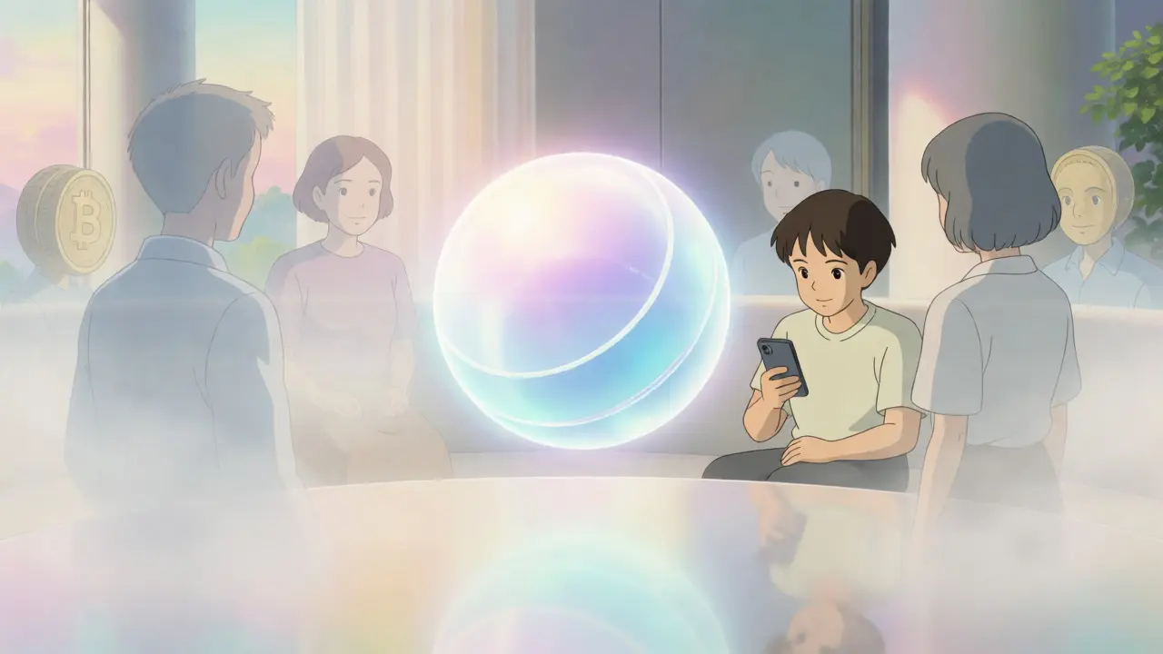 Bright e-CNY digital coin hovering centrally while crypto symbols fade into mist.
