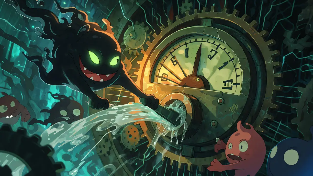 Shadowy spirit draining funds from a clockwork machine